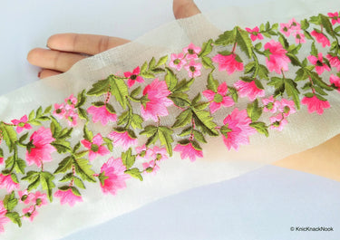 Gold Sheer Tissue Fabric Trim With Embroidered Turquoise / Red / Dark Blue / Pink / Blue / Orange & Green Flowers,